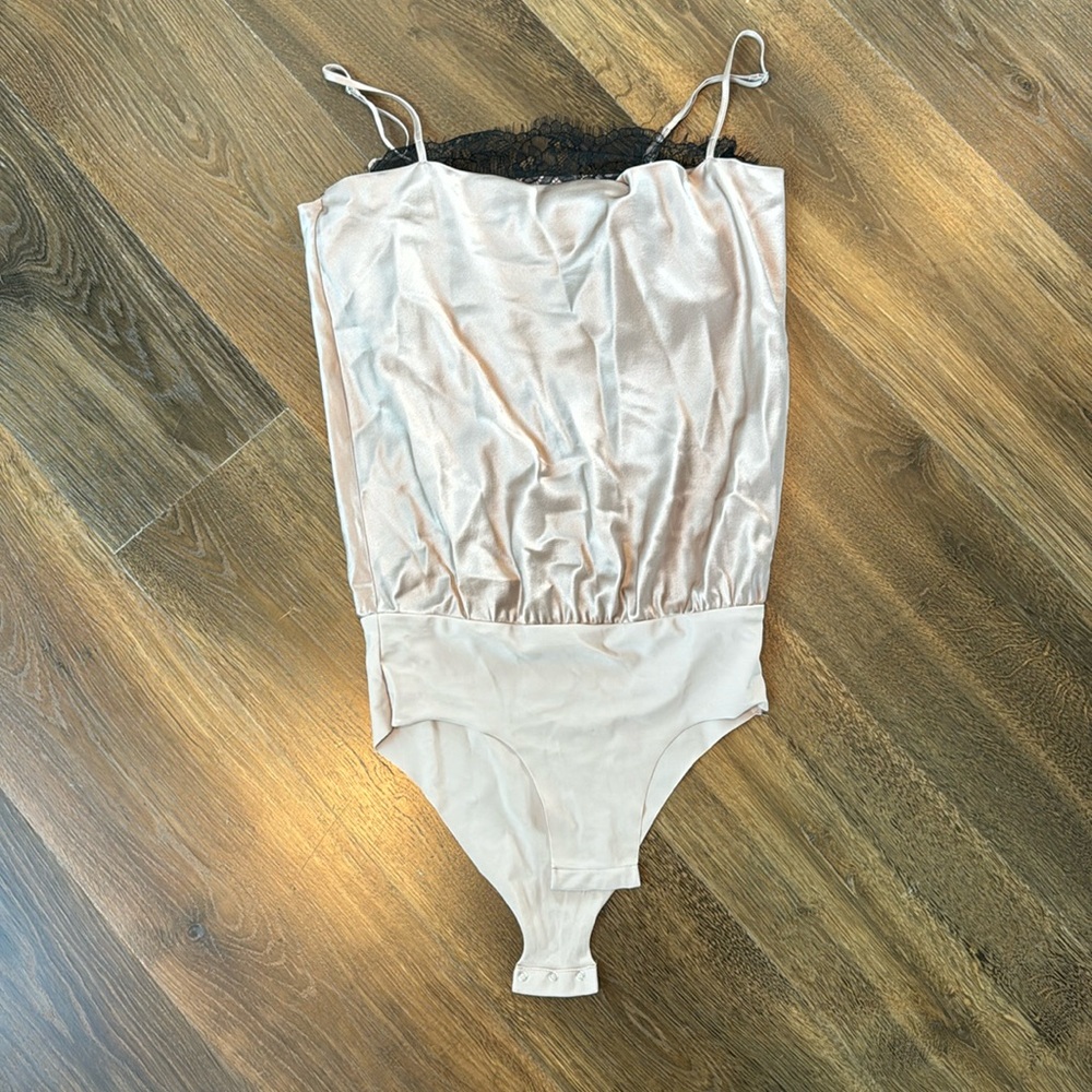 CAMI NYC blush camisole bodysuit with built in black lace